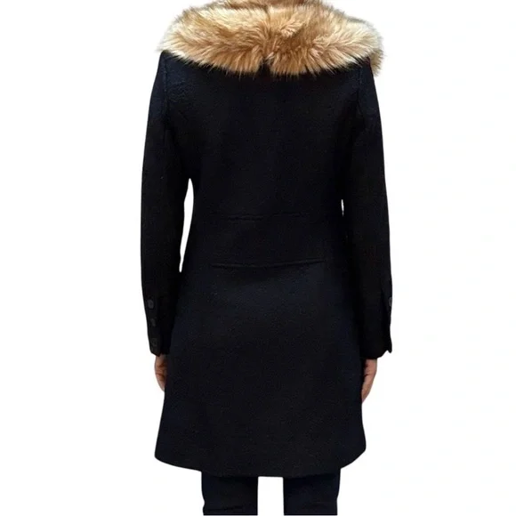 Belle Badgley Mischka Navy Blue Coat withh Faux Fur Size 2 - Picture 3 of 5